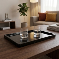 Plateau de luxe en marbre noir naturel, support de rangement pour toilettes, plateau de service pour coiffeuse, plateau à parfum, mouchoirs, fête, style américain