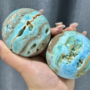 6-7cm Hot Sale Healing Sphere Blue Mineral Crystal Ball Crystal Crafts Blue and White Gemstone <b>Ornaments</b> Hemimorphite Sphere - Product Image 6