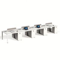 Poste de travail de bureau moderne personnalisable pour 4 personnes, bureau d'ordinateur en bois avec cloison et armoire pour le personnel