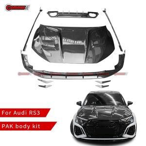 Meilleur <span class=keywords><strong>prix</strong></span> Mise à niveau en fibre de carbone vers le kit de carrosserie de style PAK pour <span class=keywords><strong>Audi</strong></span> <span class=keywords><strong>RS3</strong></span> Kit de carrosserie de capot moteur de jupe latérale de lèvre avant arrière - Product Image 1