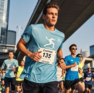 T-shirts de sublimation de polyester pour le graphique de course de marathon partout des chemises d'impression T-shirt bleu de polyester de la coutume 100% - Product Image 3