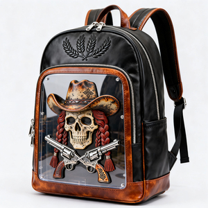 Custom Design Oni Skull Ita <b>Backpack</b> Transparent Window Badge Display PU Material <b>Waterproof</b> Closure Unisex Gothic <b>Backpack</b> - Product Image 2