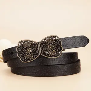Hebilla de placa de nombre occidental para mujer y niña, cinturón de cuero con apariencia vintage muy fuerte, 1,8 cm de ancho