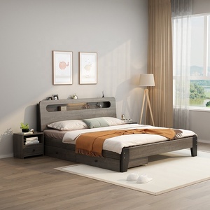 Nordic SolidWood <b>Platform</b> <b>Bed</b> <b>Double</b> King Size Multi Functional for Bedroom Hotel Guesthouse Apartment Home Furniture Wood Ash S - Product Image 1
