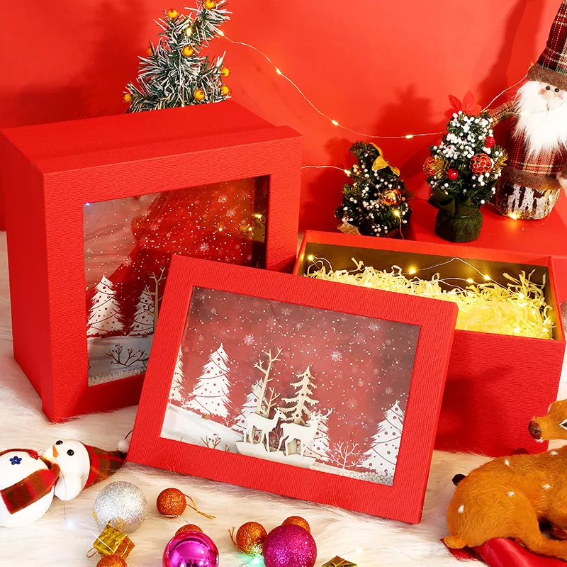 Weihnachten Hot Sale Hutschachtel 3D exquisite Weihnachts geschenk verpackungs box Großhandel transparente klare Fenster box