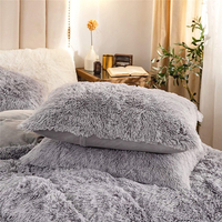 Ensemble de literie 3 pièces en polyester 100% - Ensemble de literie en fausse fourrure de velours - Housse de couette moelleuse et pelucheuse - Couvre-lit taille king