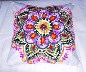 Square Embroidered Floral <b>Cushion</b> Cover Bohemian Style Home Decor 100% Cotton Pillow Case - Product Image 1