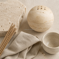 Porte-bougie en travertin beige naturel, diffuseur d'arômes sphérique en travertin beige, brûleur d'encens, boule de pierre pour la décoration de la maison et du spa