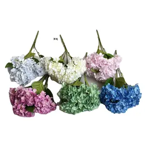 Buquê de flores artificiais de hortênsias, plantas artificiais com impressão digital 3D, buquê de flores de hortênsias, flores de seda para decoração