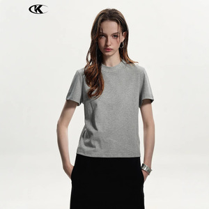 11KN da donna in puro cotone Basic Slim Fit Casual Cool antibatterico a maniche corte t-shirt a spalla destra tinta unita di fascia alta in bianco - Product Image 4
