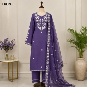 Purple Embroidered <b>Kurta</b> Pant Set with Net Dupatta Designer Ethnic Wear <b>Women</b> Party Wedding Festive Collection - Product Image 5