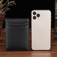Dompet pria kulit serat karbon, dompet pria lipat dua pemegang kartu RFID ramping logo kustom dengan klip uang logam