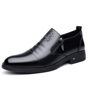 Chaussures habillées en cuir noir à bout pointu avec fermeture éclair tête de lion, talon bas et semelle épaisse pour homme, idéales pour le bureau et les occasions professionnelles - Product Image 5