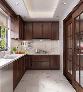 Armoires de cuisine en forme de U de luxe de haute qualité, armoires de cuisine classiques en bois massif avec plan de travail en céramique frittée - Product Image 3