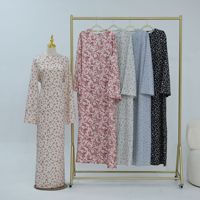 Robe Abaya à manches longues, col rond, fermeture éclair au dos, imprimé floral, tissu 100% polyester, impression numérique