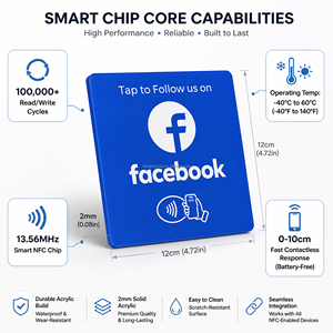 การ์ดอะคริลิค NFC ขนาด 12x12 ซม. แบบกำหนดเอง สำหรับติดตาม <span class=keywords><strong>Facebook</strong></span> พร้อมขาตั้งแสดงผลโซเชียลมีเดียแบบไร้สัมผัส รองรับการใช้งานได้มากกว่า 100,000 ครั้ง สำหรับธุรกิจ - Product Image 3