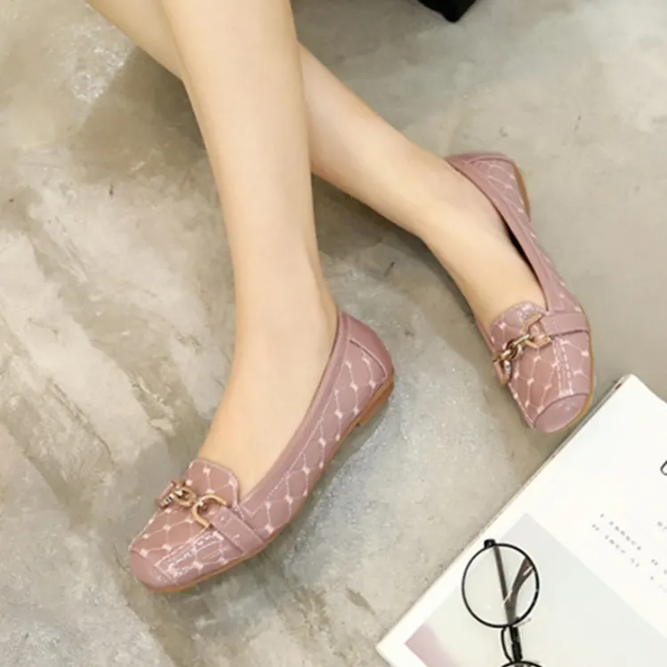 cheap pu leather ladies girls loafer women flat heel ballerina shoes