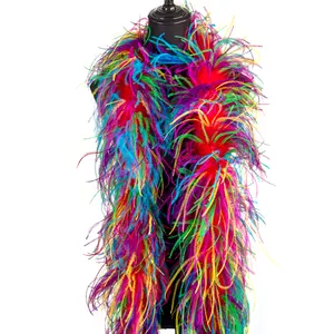 Bulu Burung Unta Dua Warna, Kostum Pernikahan Halloween Pita Rambut Hias Jahit Kerajinan (Campuran Pelangi) 6 Lapis
