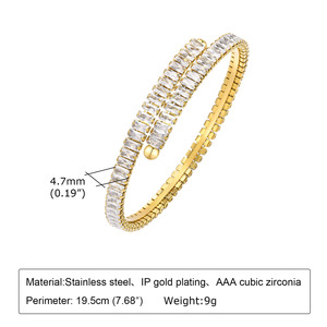 18K Gold Plated Stainless Steel Openable Square White Cubic Zircon Cuff <b>Bangle</b> Trendy Waterproof Fashion Jewelry For Women - Product Image 5