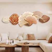 Peinture LED en porcelaine de cristal style chinois avec motif de neuf poissons et ginkgo, avec éclairage pour salon et chambre à coucher