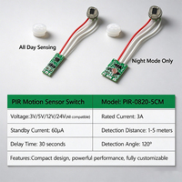 IKSLED Mini 12V24V PIR Modul Sensor Gerak Inframerah 30S Delay Off 5CM Probe Mode Siang & Malam untuk Strip LED 5V Pengontrol Lampu