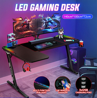 Aor Esports bureau de jeu ordinateur bureau Table de course bureau RGB LED Fiber de carbone chargeur USB sans fil