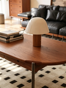 Mid-Century Modern Oval Wooden <b>Coffee</b> <b>Table</b> with Metal Legs & Hidden Drawer for Living Room - Product Image 5
