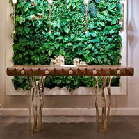 Console de rangement d'entrée en bois massif sculpté 3D avec pieds en métal doré ondulé pour villa, hall, hôtel - Meuble décoratif