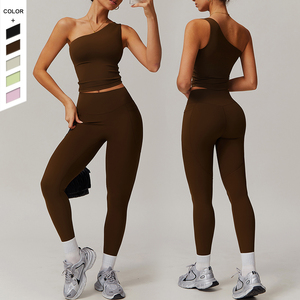 2025 nouveau sans couture amovible simple épaule Yoga gilet taille haute hanche levage <span class=keywords><strong>Compression</strong></span> Leggings ensemble poche imprimé motif - Product Image 1