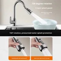 Robinet de cuisine HUBEN au design moderne en ABS argenté, avec accessoires de pulvérisation rotatifs universels à 2 fonctions