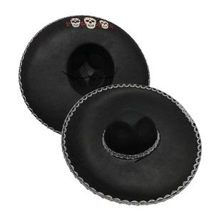 Sombrero de fiesta mexicano de fieltro de color personalizado con estampado de calavera y ribete plateado para Cinco de Mayo, Halloween, Carnaval, Mariachi - Product Image 1