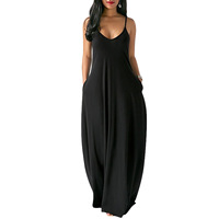 Robe longue maxi décontractée d'été pour femme, sans manches, sexy, col en V, bretelles réglables, coupe ample, grande taille