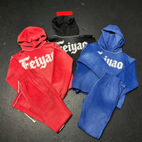Ensemble de survêtements personnalisés OEM ODM pour hommes, avec pantalon patchwork, joggers empilés, pantalon de survêtement évasé délavé et effet usé, et sweat à capuche