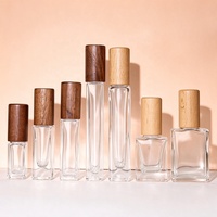 Flacons roll-on en verre dépoli transparent de 3 ml, 5 ml, 10 ml, 15 ml, vides, avec bouchon en bois, pour parfum et huiles essentielles