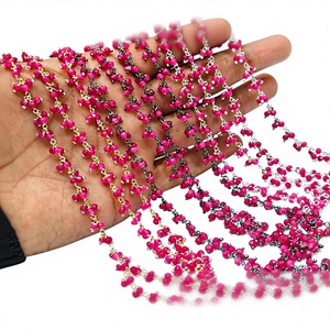 Brass Ruby 3mm Rondelle Faceted Dangling Beaded <b>Wire</b> Wrapped Cluster Chains for Jewellery Making Sold Per Foot - Product Image 1