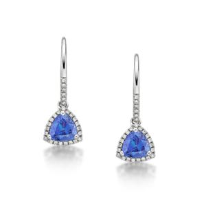 925 Sterling Silver <b>Halo</b> Tanzanite <b>Earrings</b> Jewelry CZ Trillion Cut Tanzanite Diamond <b>Halo</b> <b>Earrings</b> - Product Image 2