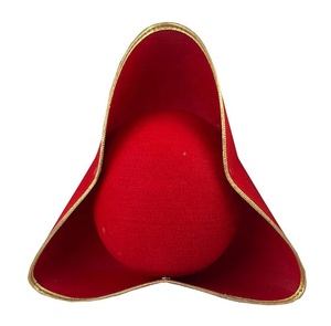 Chapeau de Capitaine Crochet Rouge avec Bordure Dorée, Tricorne Classique Rouge, Chapeau de Pirate - Product Image 6