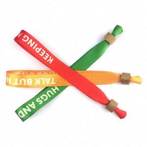 Personnalisez votre propre bracelet en tissu PET recyclé écologique pour festival ou événement, avec perle en bambou - Product Image 1