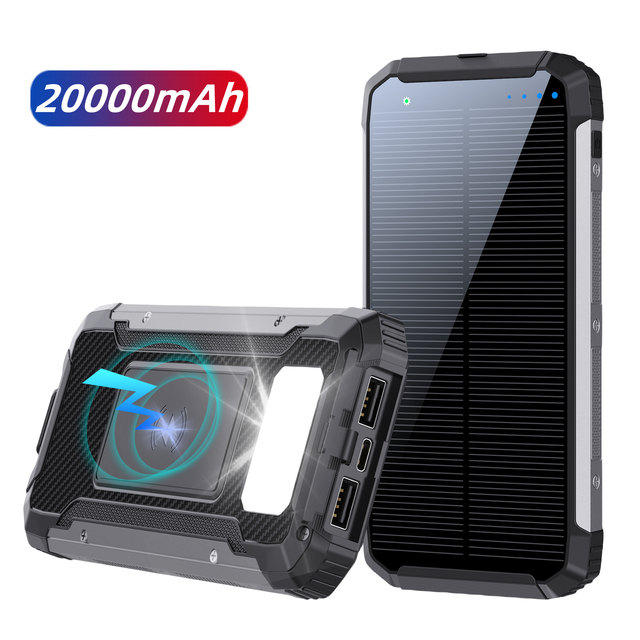 20000mAh Portable Solar Charging Waterproof Power Bank Outdoor Chargeur Solaire Strong LED Light Solar Power Bank