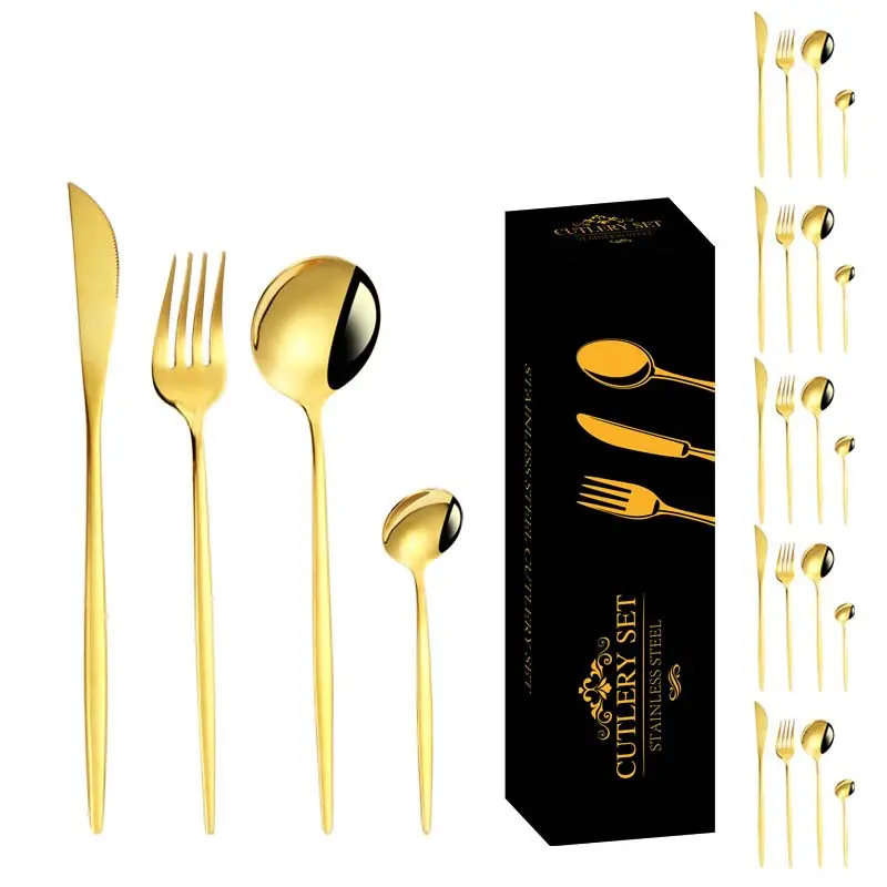 24pcs metal stainless steel flatware spoons forks and knife stainless steel cutlery gold cutlery set