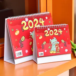 Promozione stampa personalizzata Mini calendario da tavolo Planner quotidiano mensile 365 giorni a spirale Wire-O Stand Flip calendario da 2024