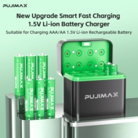 PUJIMAX 4 Pcs 1.5V Li-ion AA 4255mWh AAA 1100mWh Piles rechargeables avec chargeur de piles au lithium-ion USB C à 8 emplacements