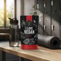 Sachet d'emballage pour noix avec logo personnalisé imprimé I LOVE VEGAN, pochette verticale en Mylar avec fermeture éclair pour amandes et pistaches biologiques
