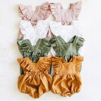 Bán Buôn Đồng Bằng Bé Mùa Hè Ruffle Romper Linen Bé Rung Romper Nhà Sản Xuất Sản Xuất Tại Nghĩa Ô