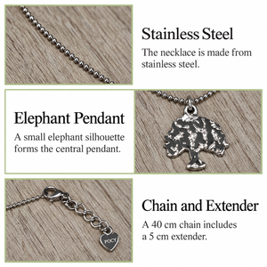 Collar con Colgante de Elefante, Cadena Fina de Acero Inoxidable en Tono Plateado con Extensor Ajustable - Product Image 4