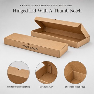 Boîte à <span class=keywords><strong>pizza</strong></span> en carton ondulé kraft extra longue personnalisée en gros avec couvercle à charnière, rabats latéraux et encoche pour le pouce pour l'emballage alimentaire à emporter - Product Image 2