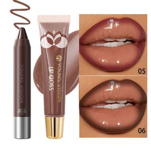 Maquillage des lèvres YOUNG VISION – Ensemble combo 2 pièces de haute qualité : Rouge à lèvres mat chocolat et crayon à lèvres, huile à lèvres pour superposition et dégradé - Product Image 1