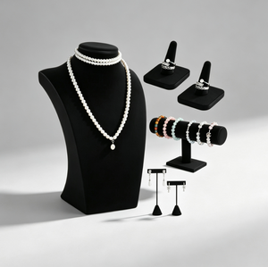 Expositor de Joyería de Terciopelo Negro: Busto de Maniquí para Collares, Anillos, Pendientes y Pulseras para Mostrador de Joyería - Product Image 6