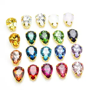 10*14mm Teardrop Forme Brillant K9 Cristal Avec Or Griffe Coudre sur Strass Bouton DIY Vêtement Accessoires