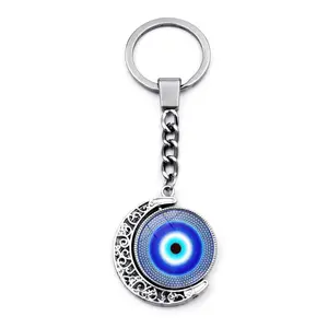 Màu Xanh Thổ Nhĩ Kỳ mắt kim loại Keychain Kính mắt Móc chìa khóa túi xách quyến rũ 360 độ xoay mặt trăng mặt dây chuyền vòng chìa khóa